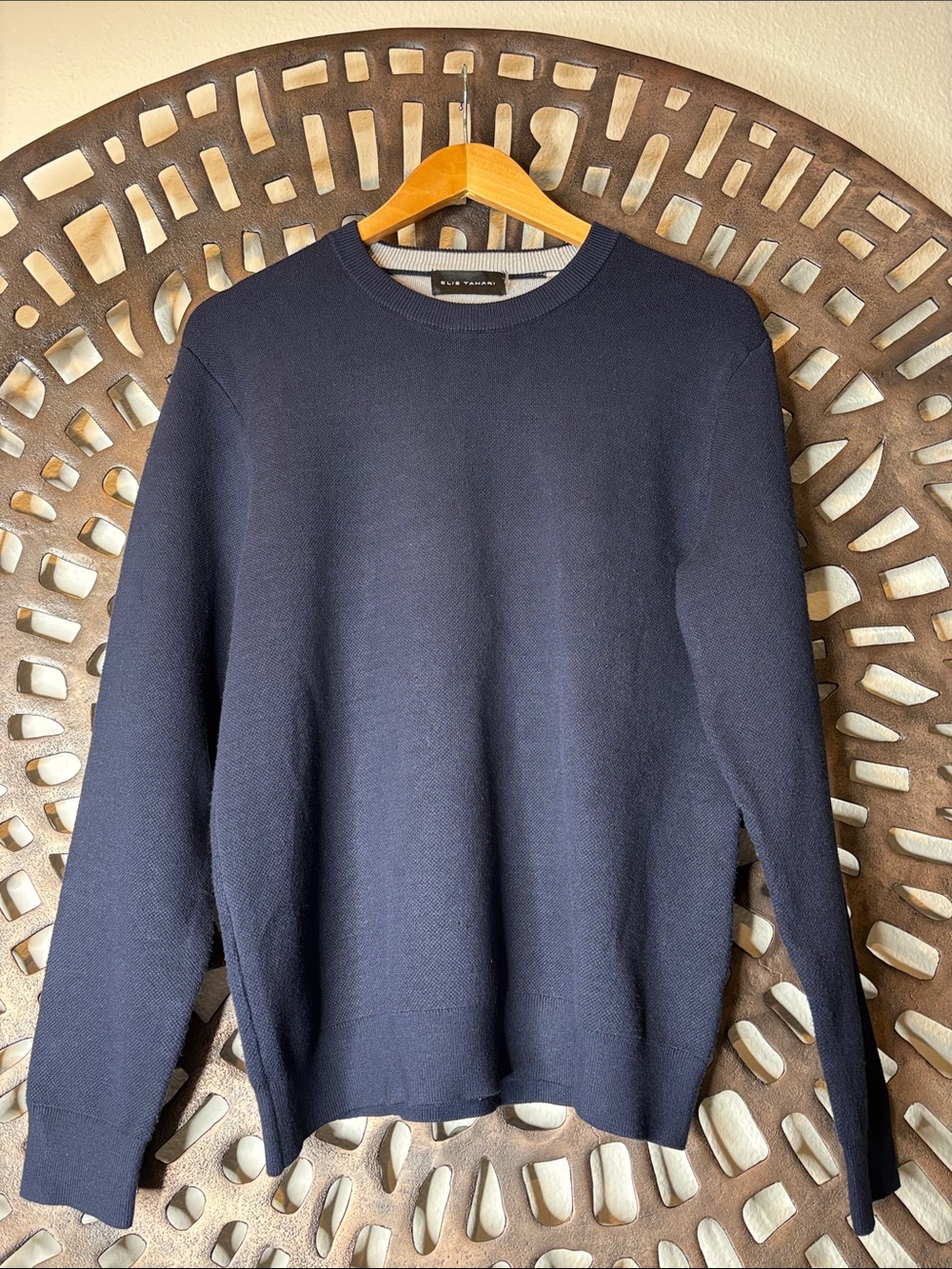 ❤️ Elie Tahari Navy Crew Neck Sweater Men's Medium Fine Knit Luxury Designer ❤️